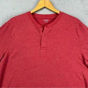 Old Navy Henley T-Shirt Adult Large Red Soft-Washed Short Sleeve Tee Mens NEW